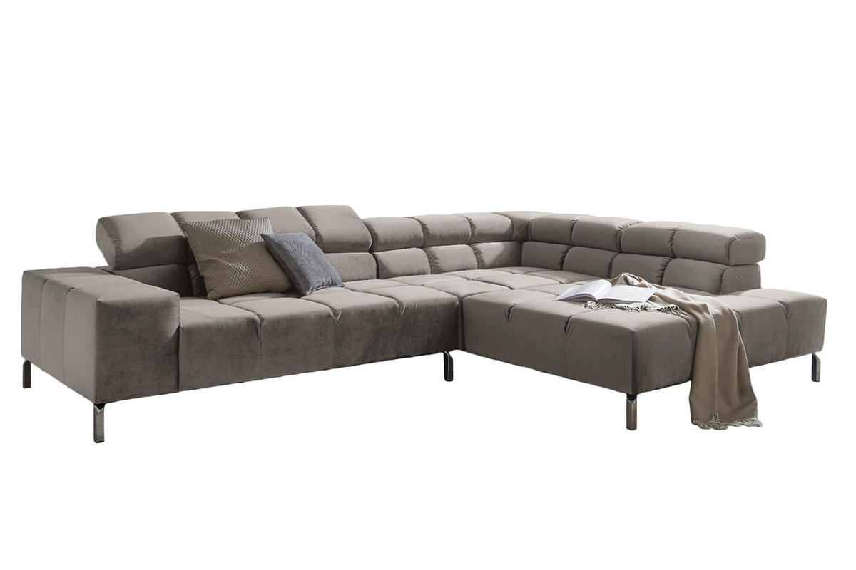 ECKSOFA MIT RELAXFUNKTION NELSON Silber Velvet - Silberfarben, Textil (321/116cm) - KAWOLA
