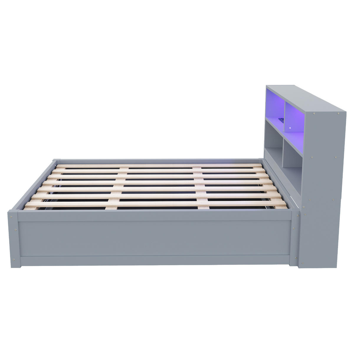 HOLZBETT 90/200 cm mit Kopfteil, LED und Stauraum – inkl. Lattenrost - Grau, Holz (90/200cm) - BEAOK