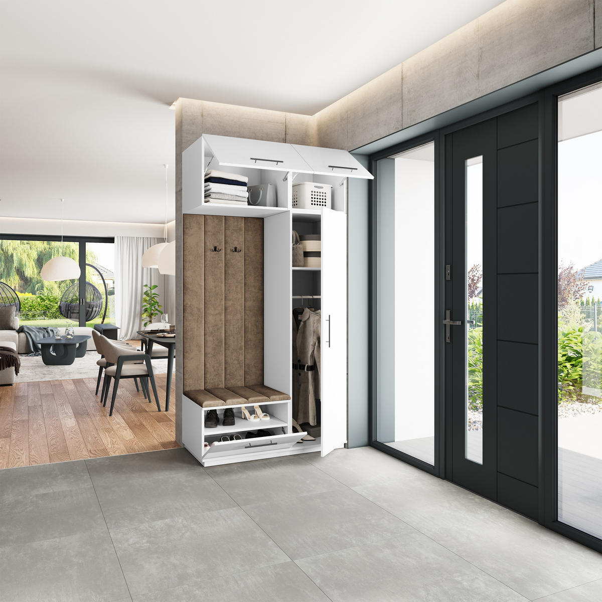 GARDEROBENSCHRANK REMA 120/240/60 cm Modern Garderobe-Set Weiß - Beige/Weiß, Holzwerkstoff (120/240/60cm) - MASSENO