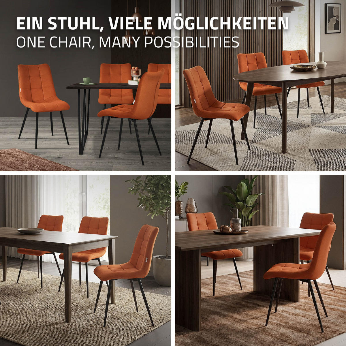 ESSZIMMERSTÜHLE 6ER-SET Orange Stoffbezug - Schwarz/Orange, Textil/Metall (49/89/60.5cm) - ML-DESIGN
