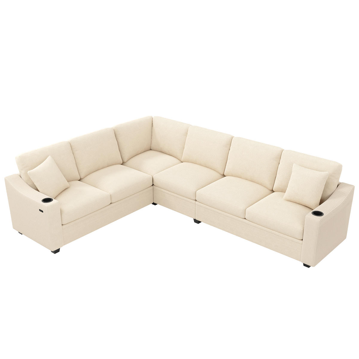 ECKSOFA 277/215/85 cm Beige mit USB/Type-C-Schnellladeanschluss und 2 Getränkehaltern - Beige, Textil (277/215cm) - Oxeza
