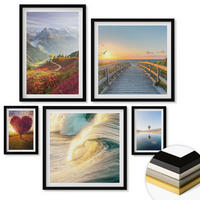 WANDBILDER 5er-Set - 50x50 cm & 20x30 cm & 40x60 cm Schwarzer Rahmen - Landschaften Berge Wellen Baum Herz Pier - Schwarz, Kunststoff (40/60cm) - ArtPrintCave