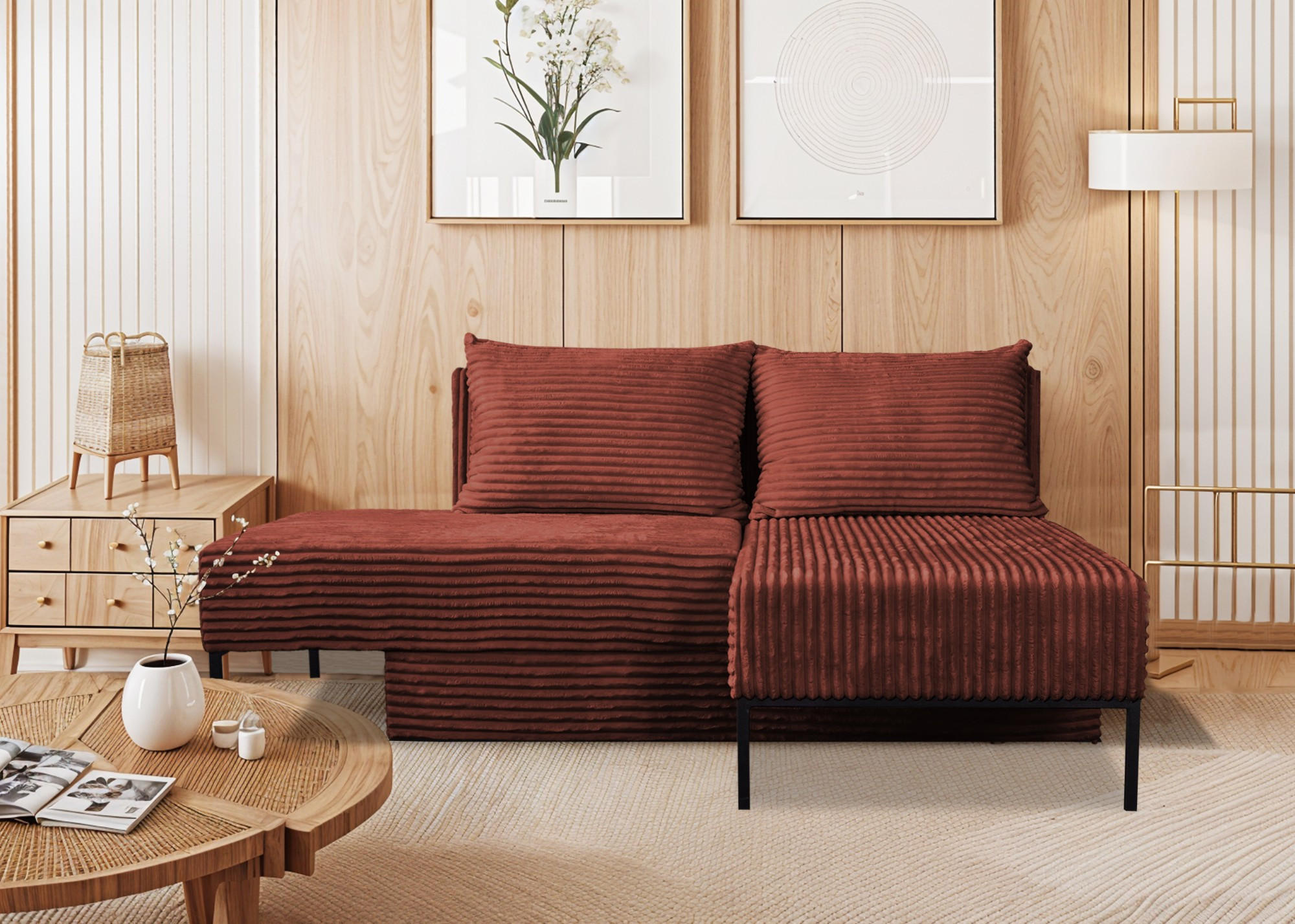 ECKSOFA Mit Schlaffunktion MOOKA 4in1-Multifunktions-System Stoff Velo Links Kupfer - Kupferfarben, Holz/Textil (145/160cm) - Kaiser Möbel