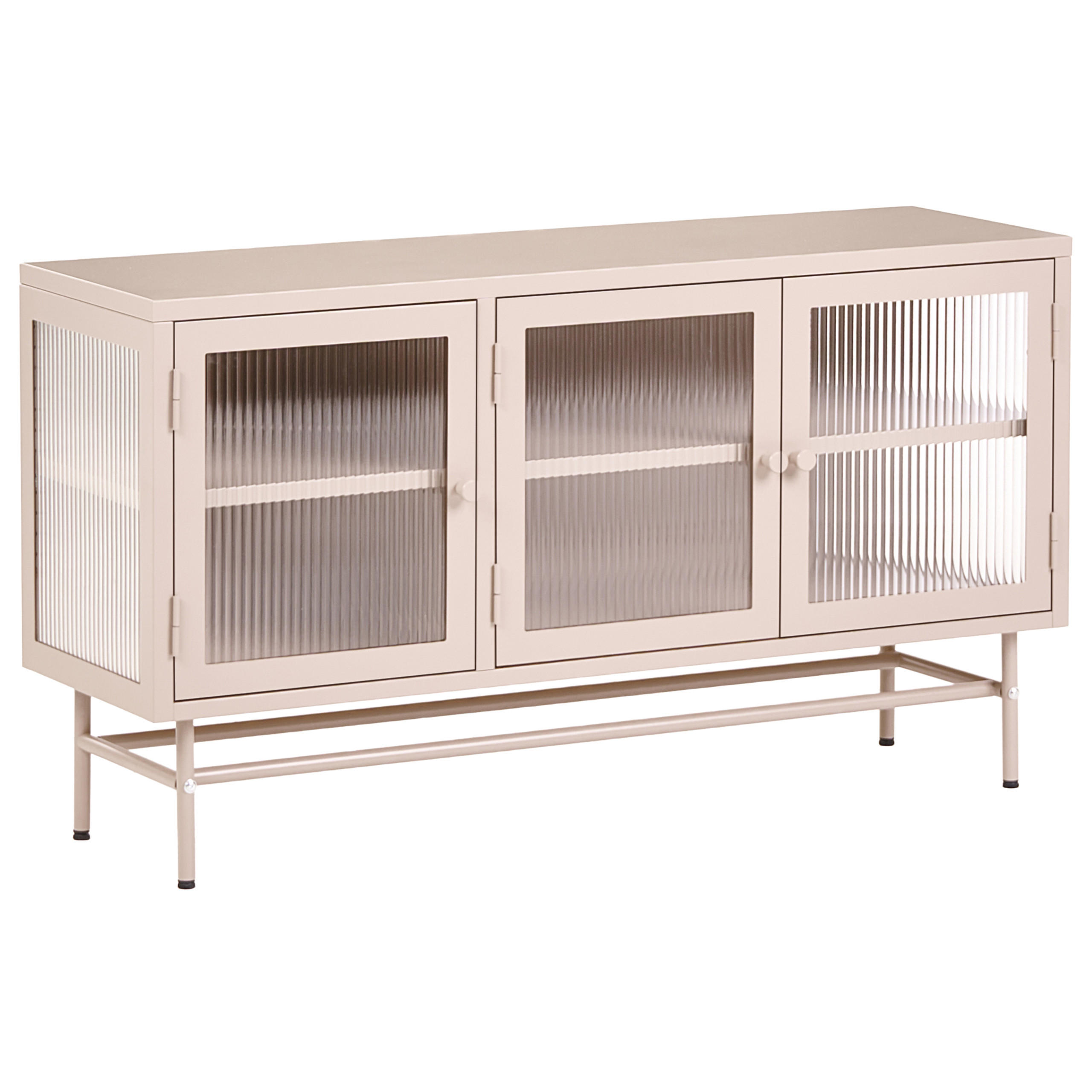 SIDEBOARD mit Glastüren Metall 115 cm Beige Devon - Beige, Metall (115/64/35cm) - Beliani