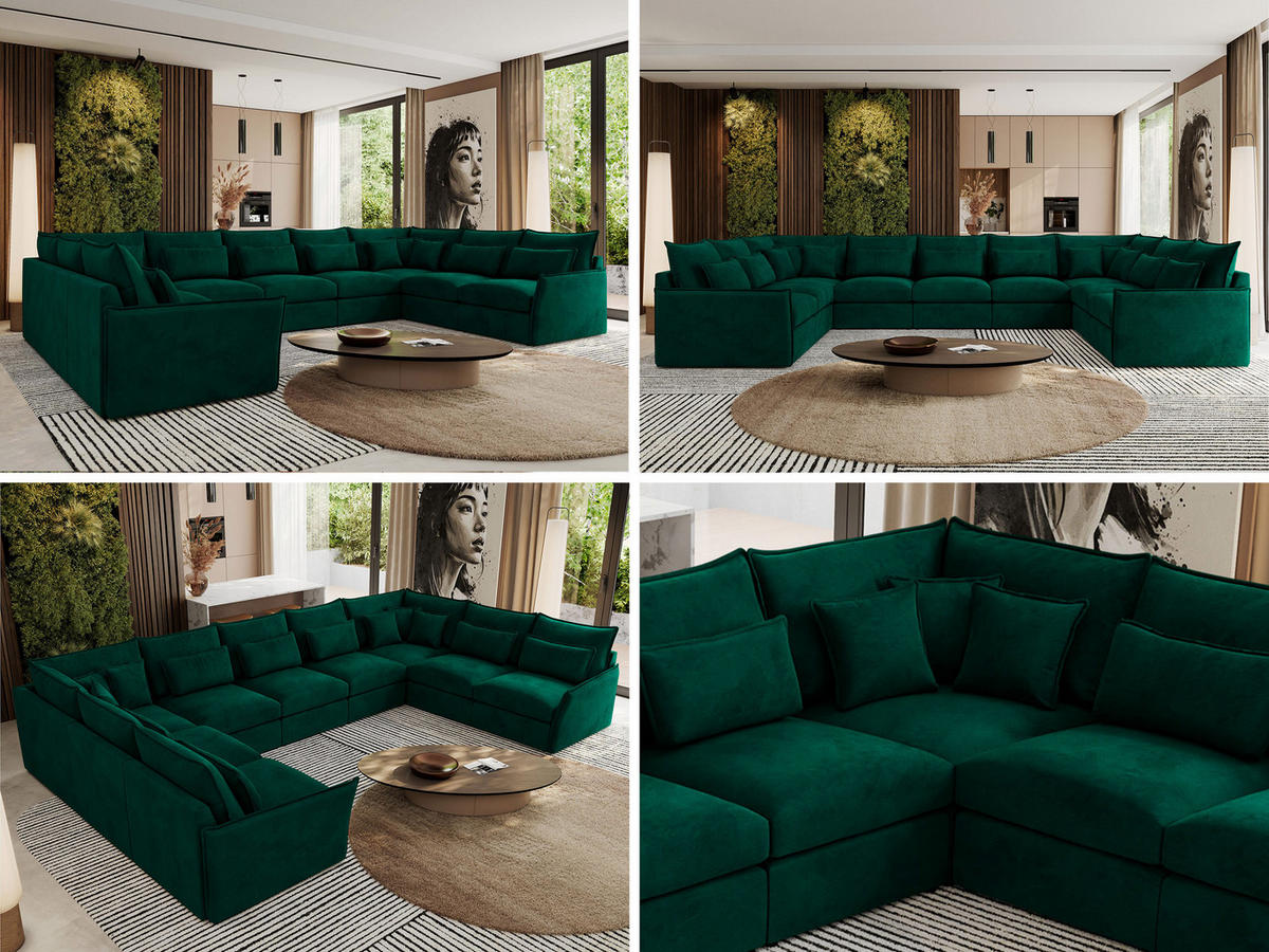WOHNLANDSCHAFT VERSO U 9M Dunkelgrün Velvet - Dunkelgrün/Schwarz, Kunststoff/Textil (442/93/270cm) - MKS
