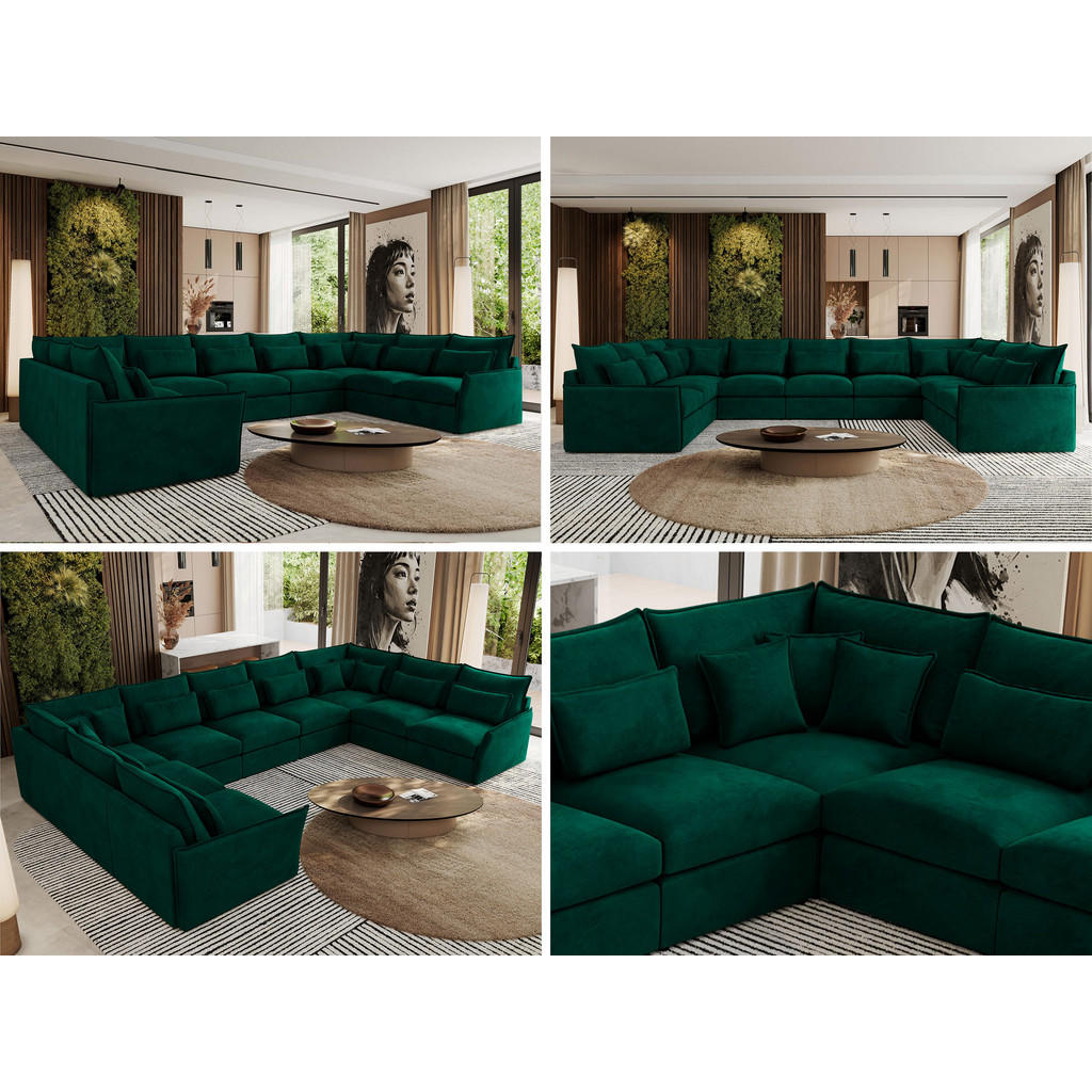 Thumbnail - MKS Wohnlandschaft, Dunkelgrün, Textil, 7-Sitzer, U-Form, 442x93x270 cm, Oeko-Tex®, Wohnzimmer, Sofas & Couches, Wohnlan...