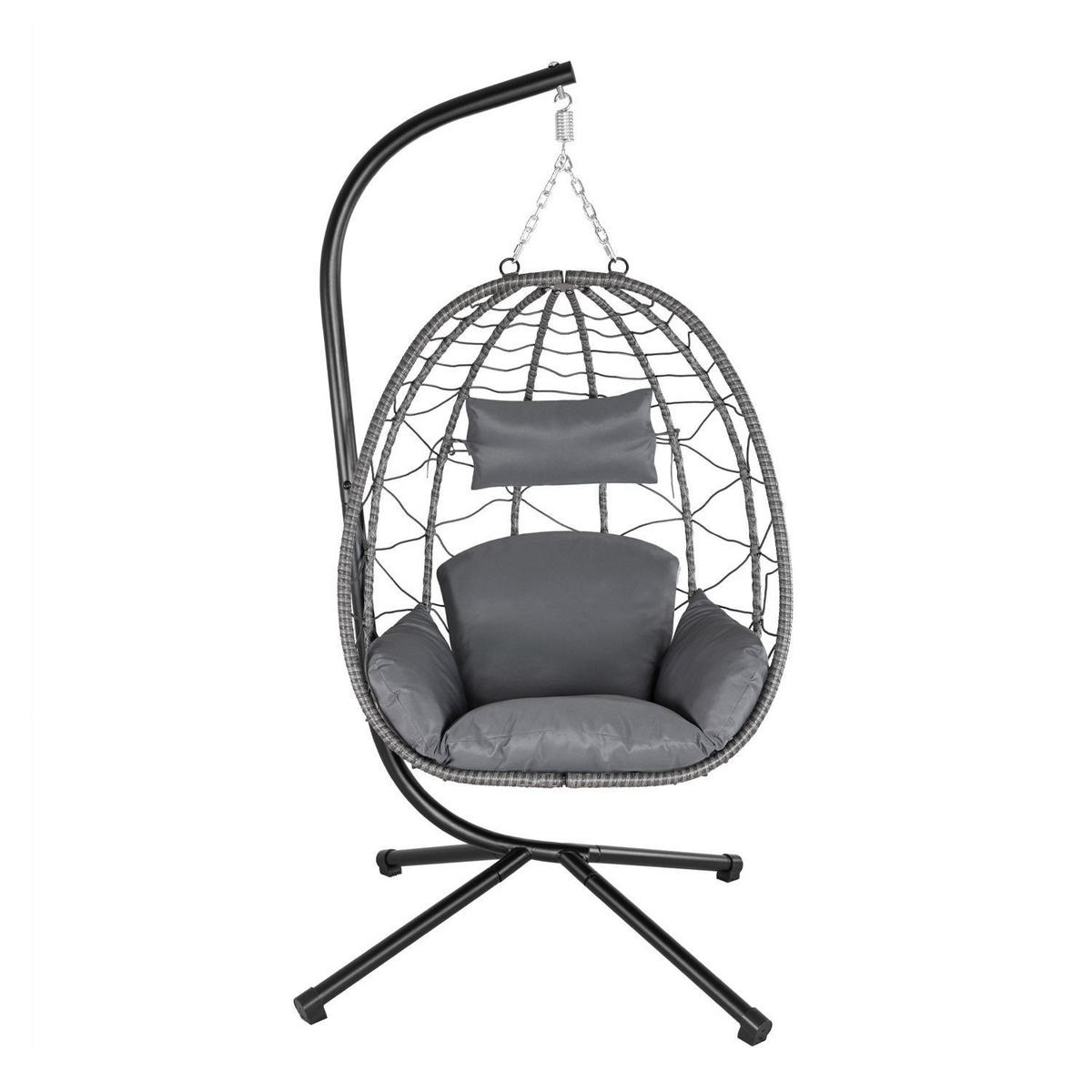 KORBHÄNGESESSEL Aria grau inkl. waschbare Bezüge - Grau, Kunststoff/Metall (95/196/95cm) - Juskys