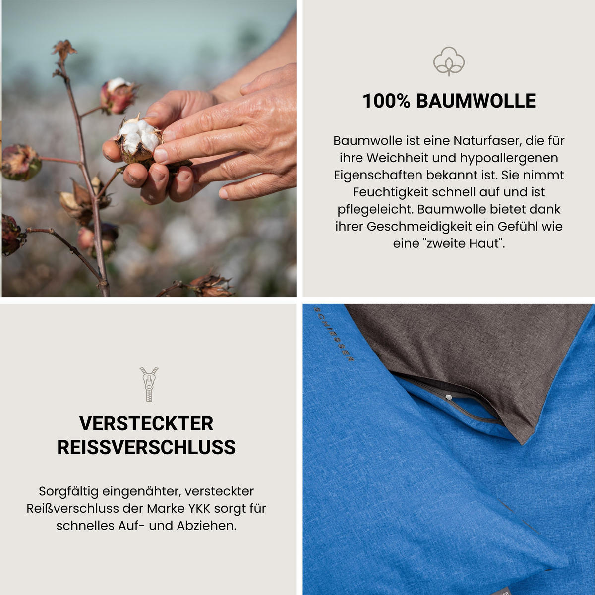 KISSENHÜLLENSET Doubleface - Renforcé - 2-teilig - 40 x 80 cm - Blau-Dunkelgrau - Blau/Dunkelgrau, Textil (40/80cm) - SCHIESSER