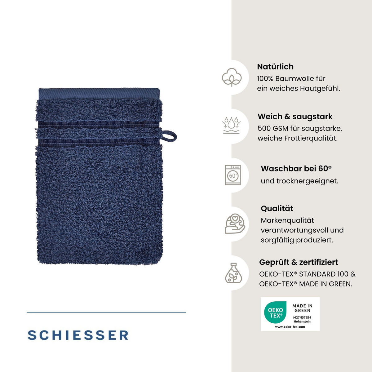 WASCHHANDSCHUHSET Milano - 5-teilig - 16x22 cm - Dunkelblau - Dunkelblau, Textil (16/22cm) - SCHIESSER