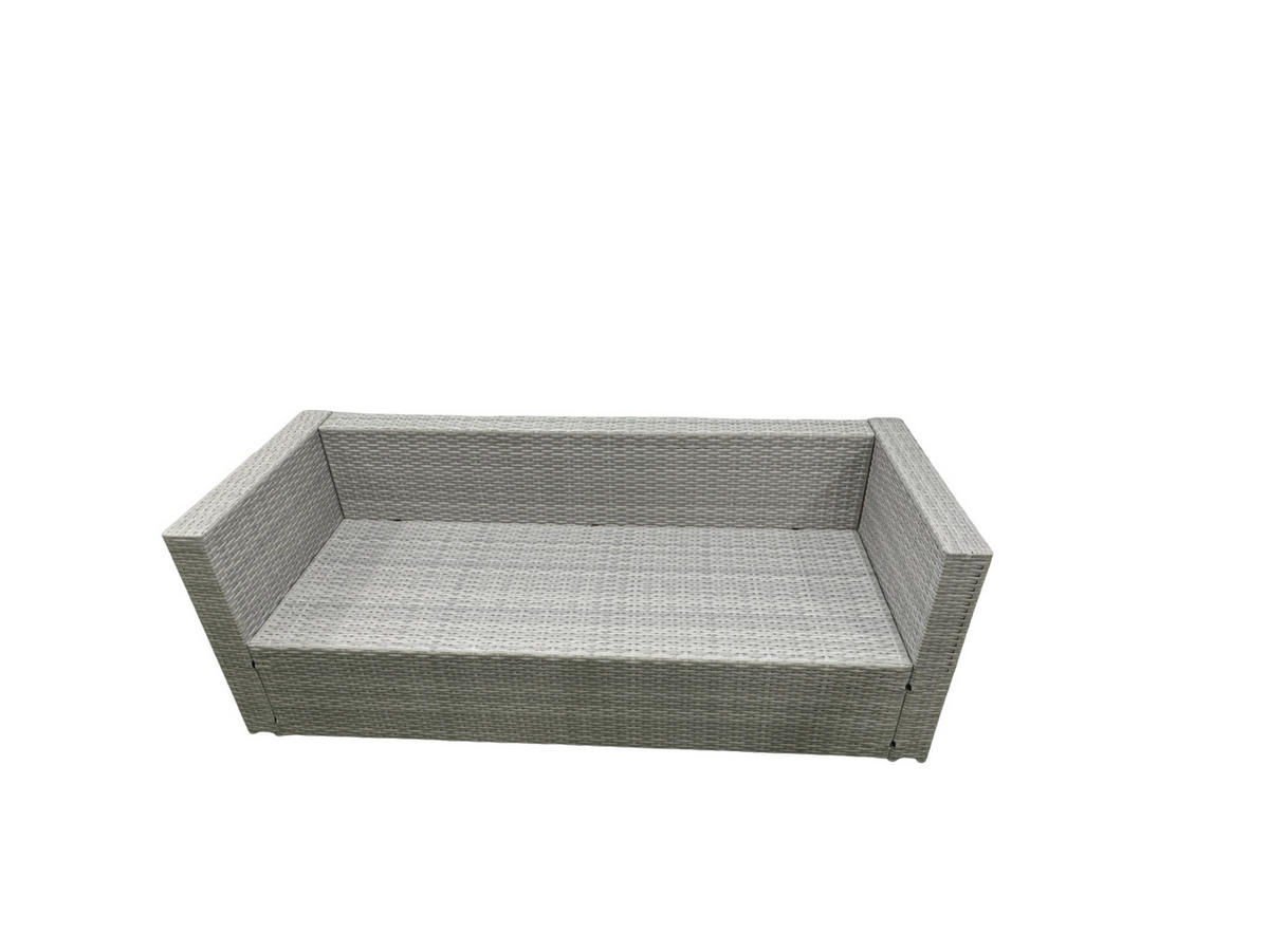 GARTENSET mit Esstisch,Sofa,4 Fußhocker,2 Beistelltischen Polyrattan Hellgrau 10-Sitzer - Hellgrau/Grau, Glas/Kunststoff - Fimous