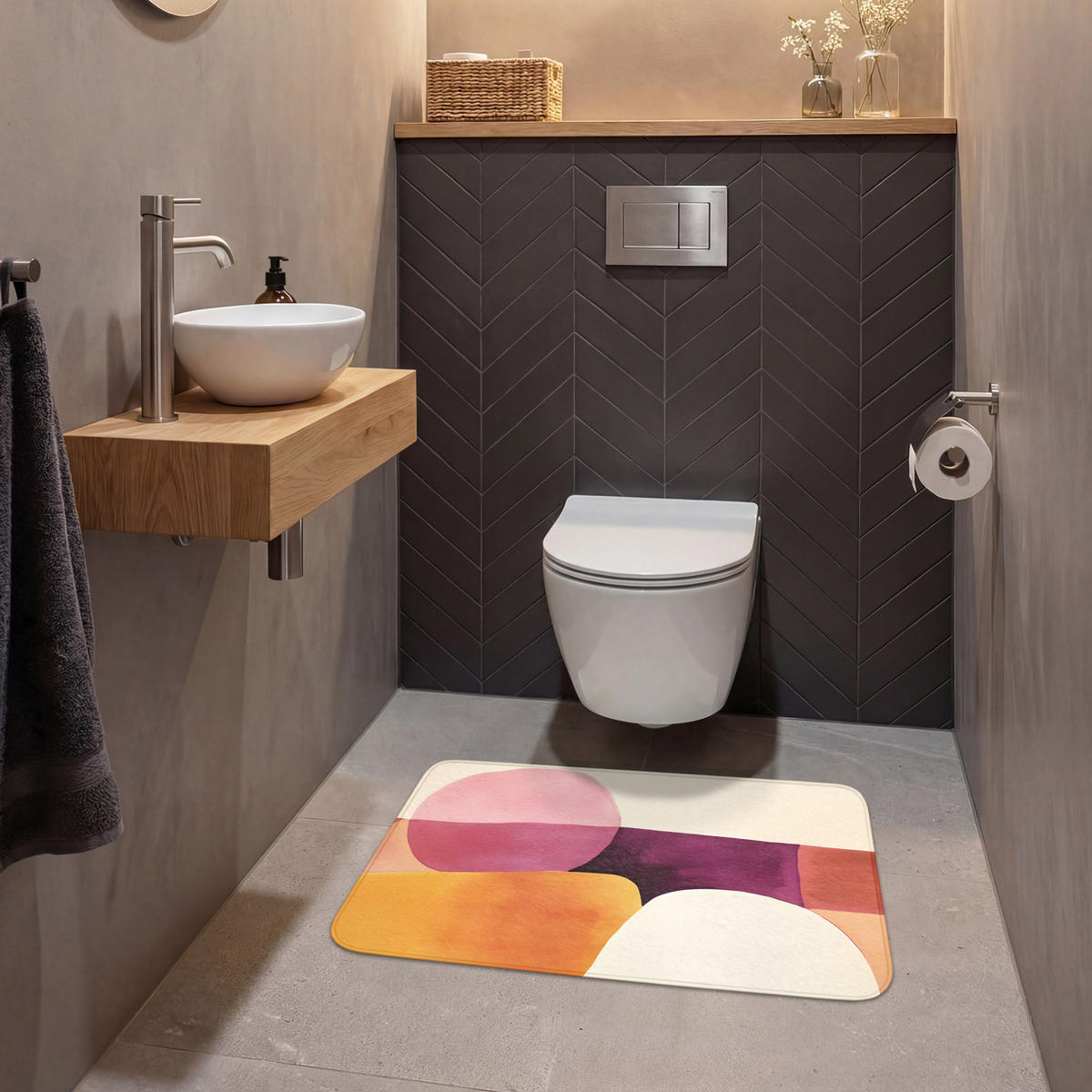 WC PŘEDLOŽKA Tvary - abstraktní - barevné 80x50 cm - terakotová, textil/plast (80/1cm) - OnlyWow