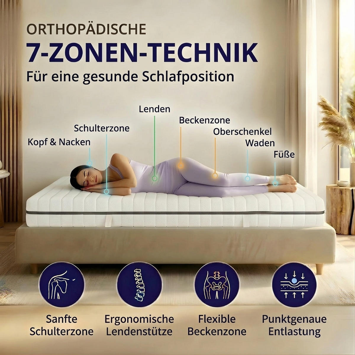 KALTSCHAUMMATRATZE 100x200 cm – 25 cm Komforthöhe – 7 Zonen – H2 H3 – ergonomisch - Weiß, Textil (100/200cm) - Mister Sandman