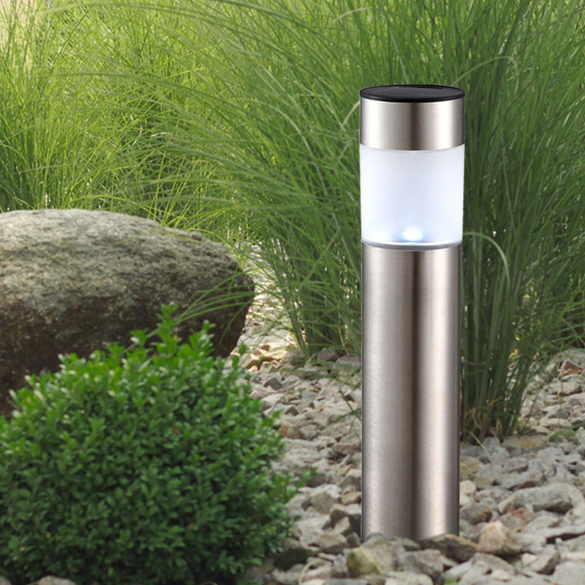 LED AUSSENLEUCHTE Solar Säulen und Kugel Weiß 7er Set - Weiß, Kunststoff (6.5/6.5/38cm)