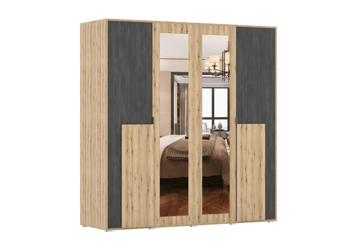 DREHTÜRENSCHRANK - Malezja Artisan + Zirbelkiefer - Eiche Artisan, Holzwerkstoff/Metall (200/208/65cm) - Möblo