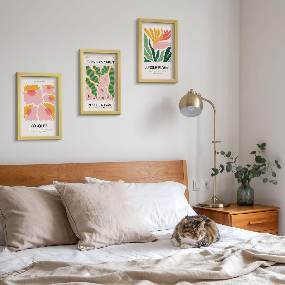 BILDER SET 3er Set - 20x30 cm Goldrahmen - Blumen und Blätter – moderne Poster - Goldfarben, Kunststoff (20/30cm) - TULUP