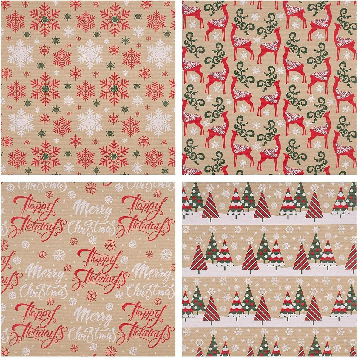GESCHENKPAPIER 4 Rollen Kraftpapier Weihnachten 43,2 cm x 3 m - Multicolor, Papier (4/44/15cm)