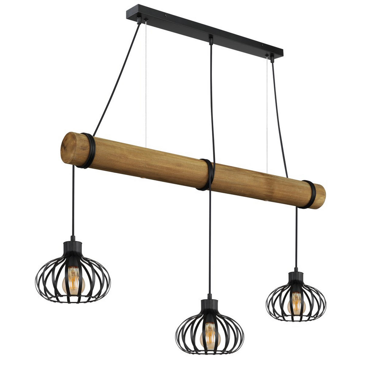 HÄNGELEUCHTE CALDWELL Schwarz, Metall, 3-flammig, E27 - Schwarz, Holz (100/20/150cm) - Globo Lighting