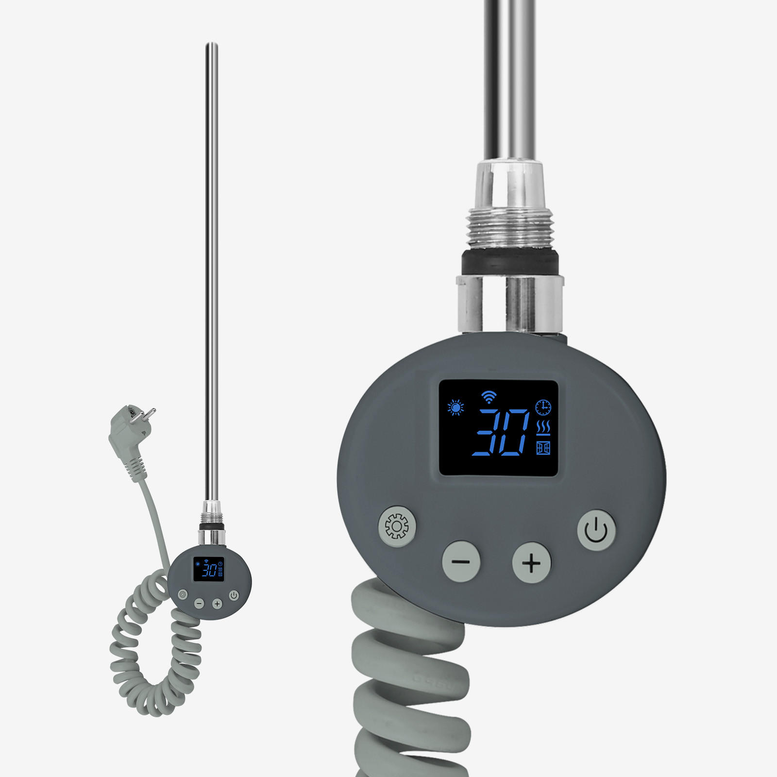 HEIZSTAB 600 W Anthrazit mit WLAN-Thermostat G1/2" für Handtuchheizkörper und Badheizkörper - Anthrazit, Metall (6.9/62/6.2cm) - S'AFIELINA