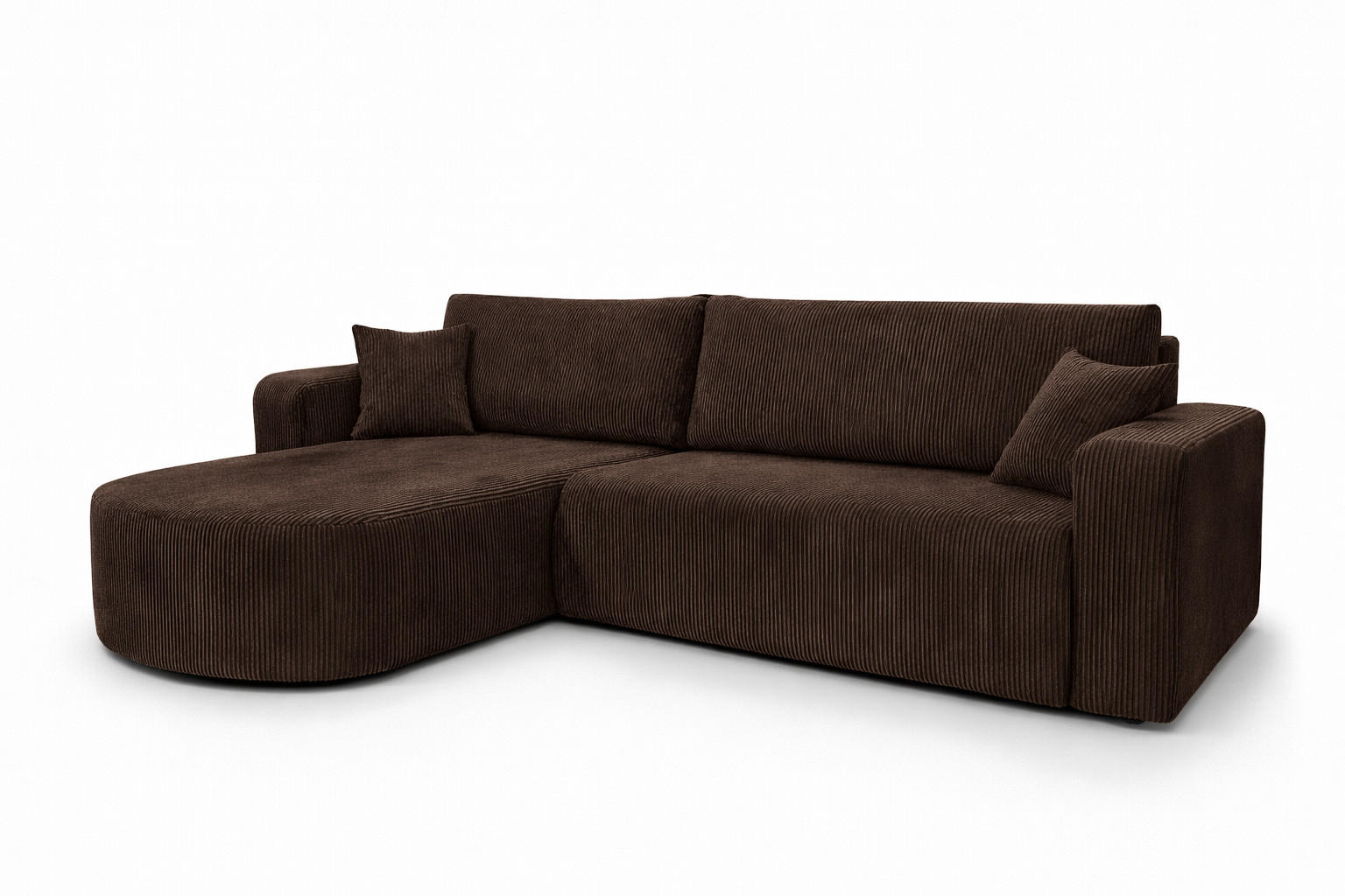 ECKSOFA Mit Schlaffunktion, Cordstoff Poso, Braun, Links, ROUND ONE XL - Braun, Holz (271/175cm) - Kaiser Möbel