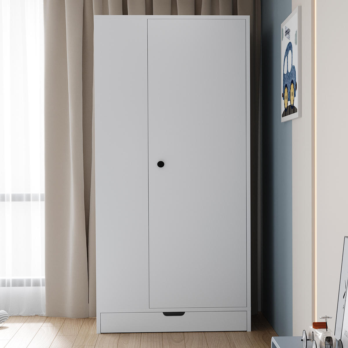 KLEIDERSCHRANK 70x40x170cm 1 Tür Einlegeböden Weiß - Weiß, Holz (70/170/40cm) - FLIEKS