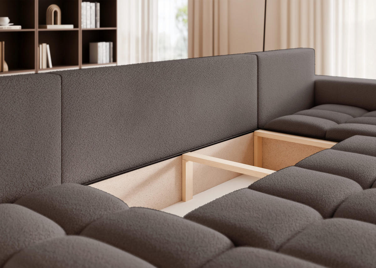 WOHNLANDSCHAFT OFI mit Schlaffunktion und Bettkasten Dunkelgrau - Dunkelgrau, Holzwerkstoff/Kunststoff (318/79/145cm) - Idohome