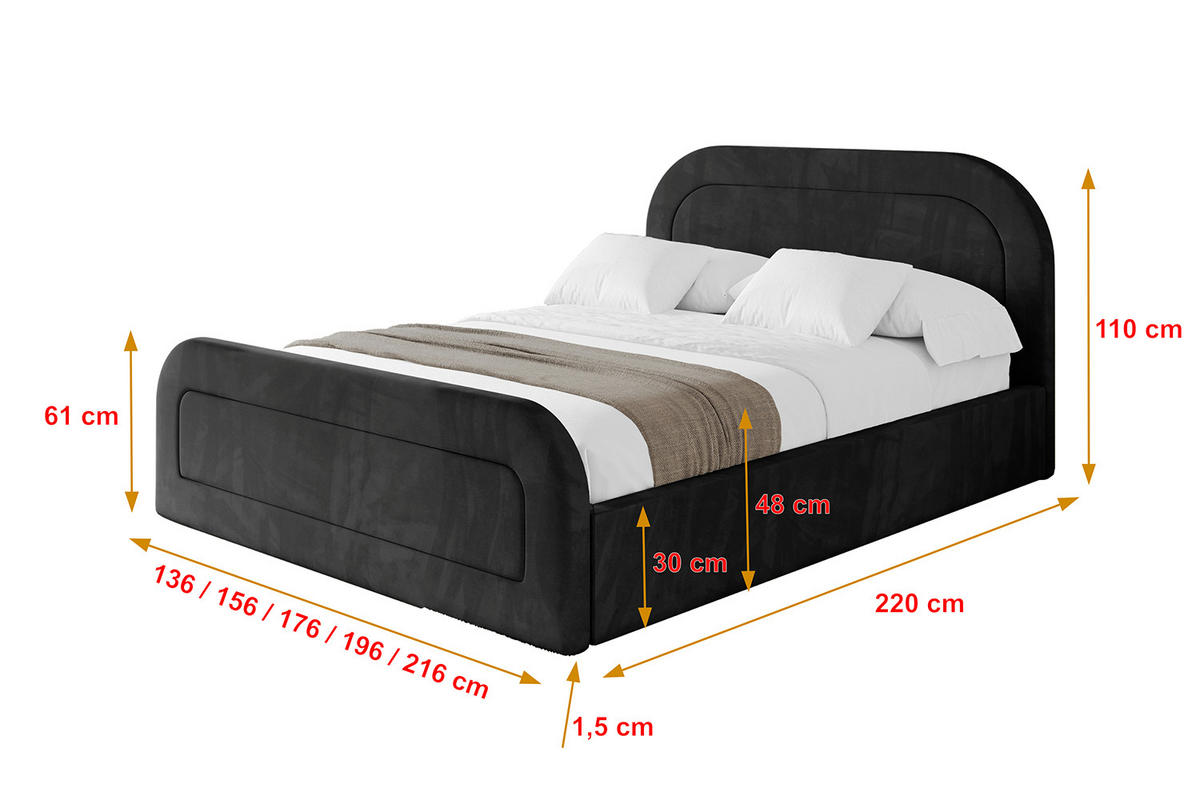 POLSTERBETT mit Bettkasten, Fußteil und Lattenrost, Boxbett mit Matratze H3/H4 - LERAY-Z 120x200 Schwarz - Schwarz, Holzwerkstoff/Textil (120/200cm) - ALTDECOR