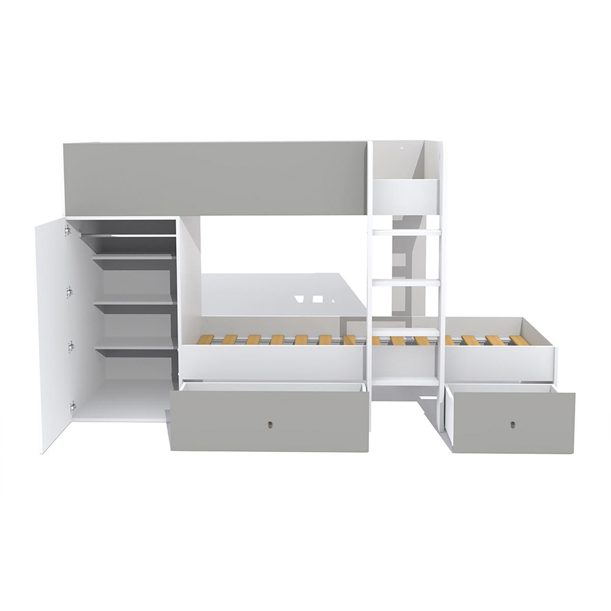 ETAGENBETT TWIN mit Schrank - Schubladen/ Etagenbett 90x190 - Weiß und Grau - Weiß/Grau, Holzwerkstoff (90/190cm) - Weber Industries