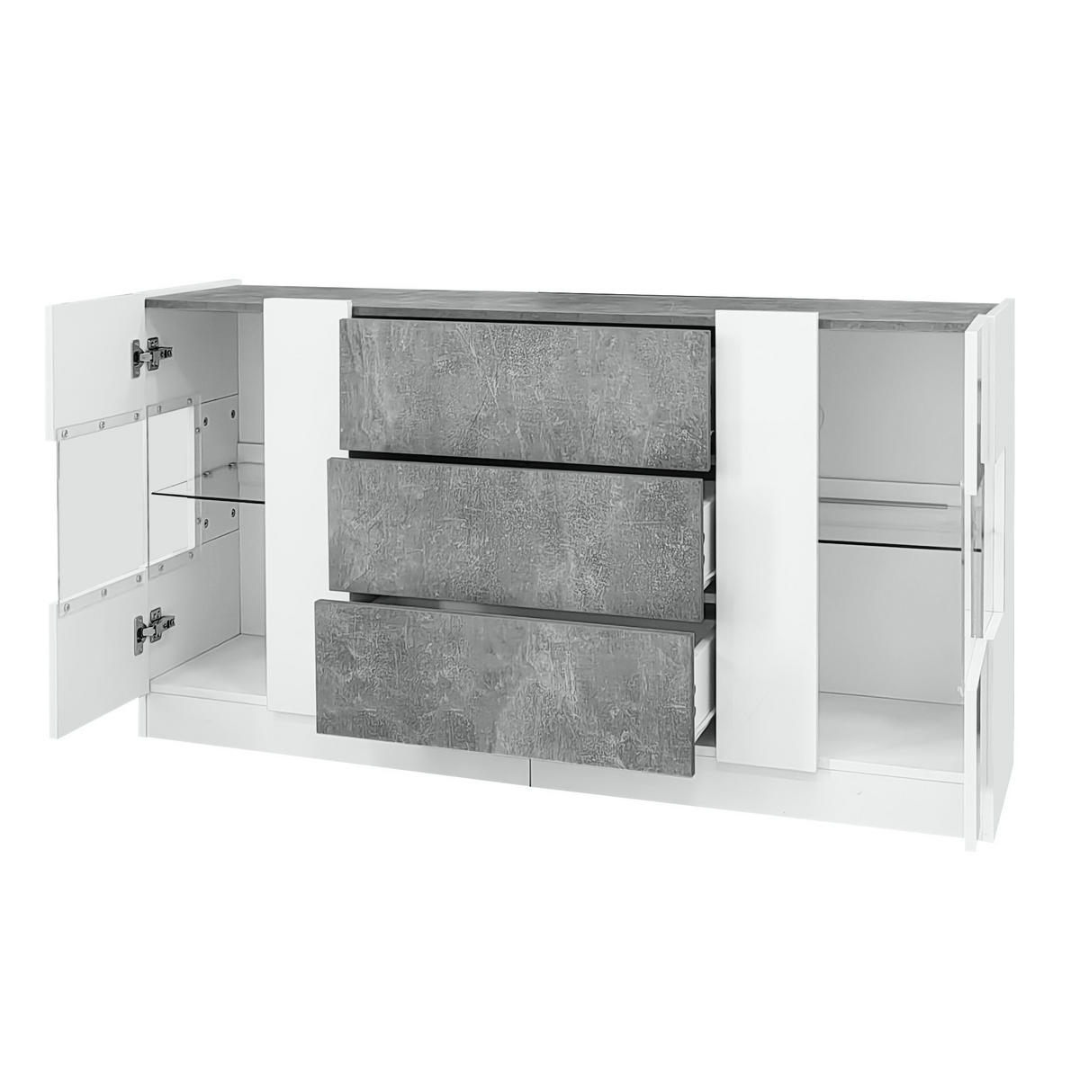 SIDEBOARD 140/35/75 cm z MDF, bílá a šedý mramorový dekor, LED osvětlení - bílá, kompozitní dřevo (140/75/35cm) - Modenvie