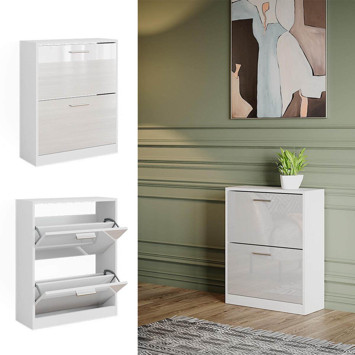 SCHUHSCHRANK Gizmo Weiß Hochglanz 59 x 72.5 cm 2 Fächern - Weiß Hochglanz, Holzwerkstoff (59/72.5/22cm) - Vicco