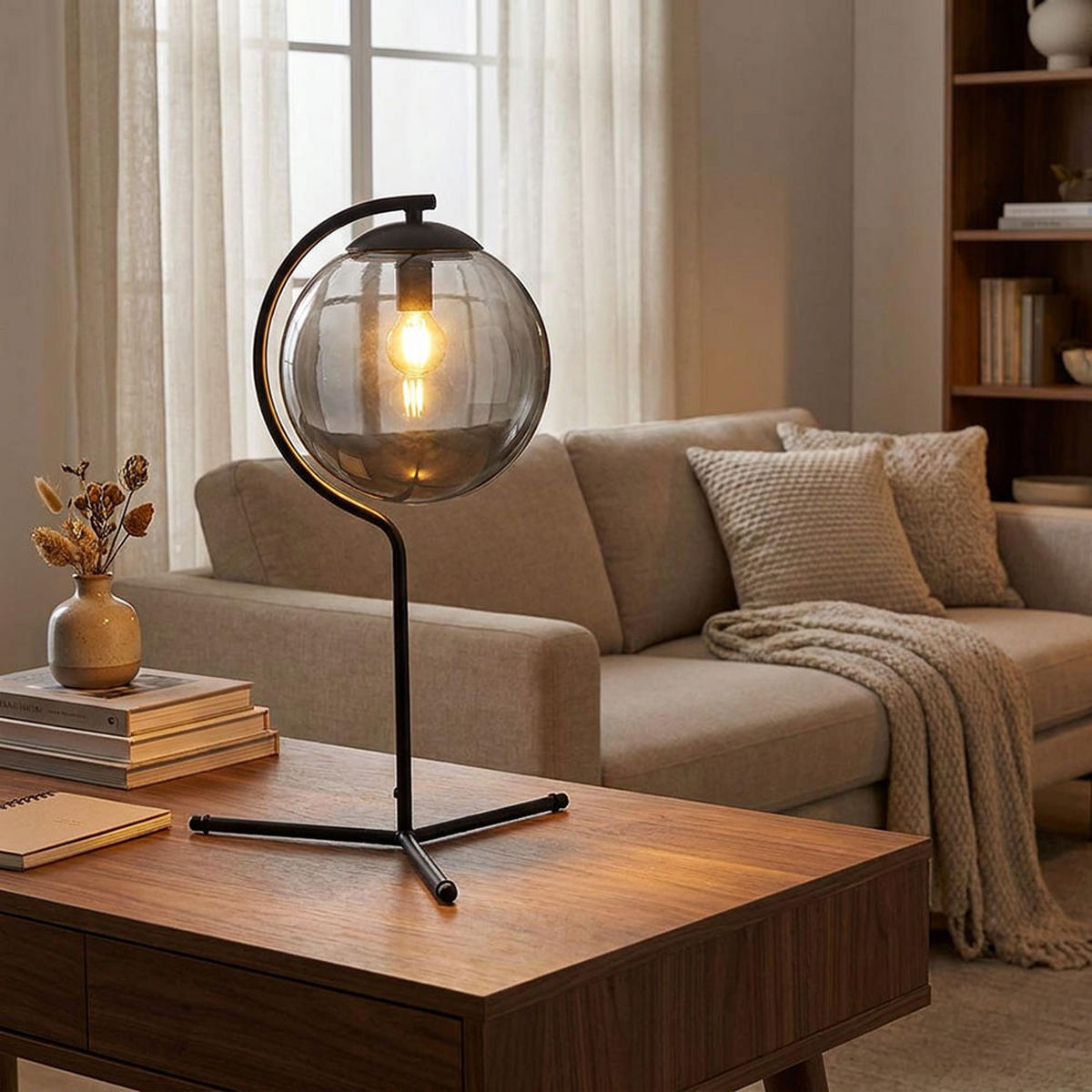 LED TISCHLEUCHTE PORRY Grau Metall Glas - Grau, Glas (35/35/50cm) - Globo Lighting
