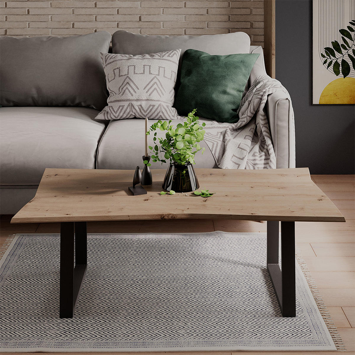 COUCHTISCH Yan Artisan 120 x 60 cm - Hellgrau, Holzwerkstoff (60/120/40cm) - Vicco