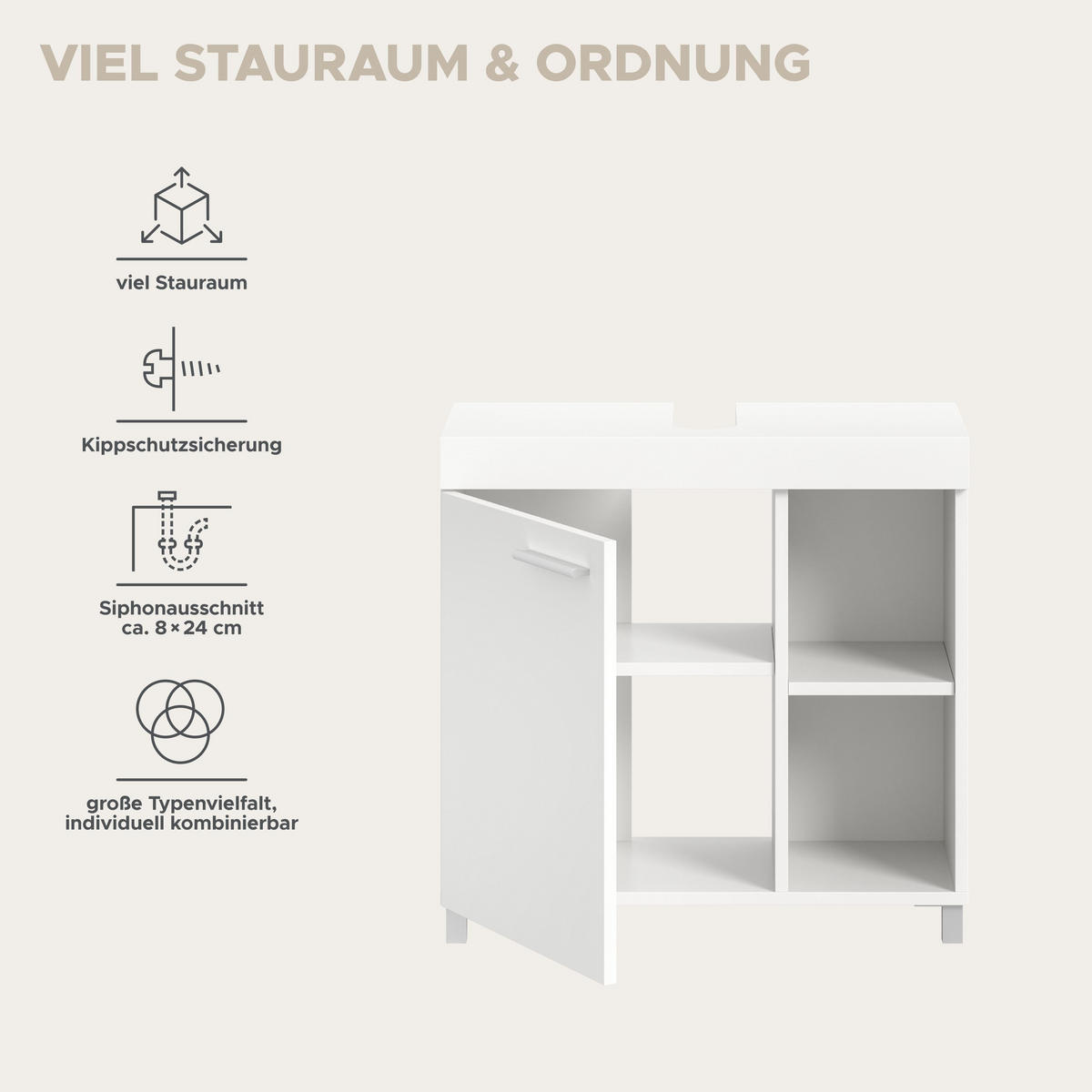 WASCHBECKENUNTERSCHRANK Noah weiß 65/31/63 cm - Weiß, Holzwerkstoff (65/63/31cm) - Xonox