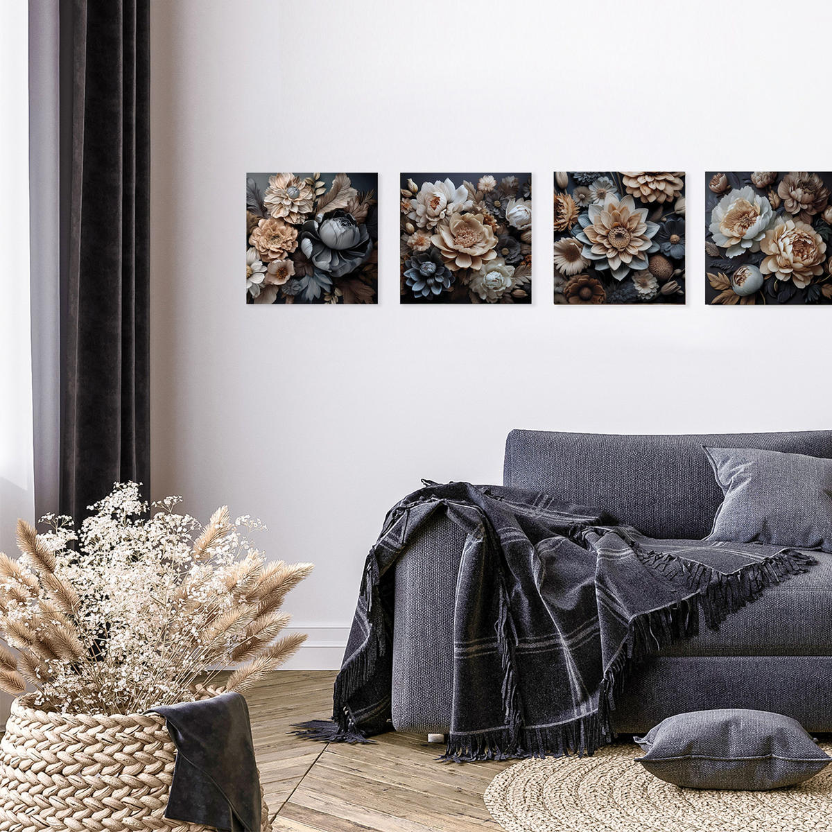 GLASBILD 30×30 cm Blumen beige braun grau - Beige, Glas (30/30cm) - artissimo