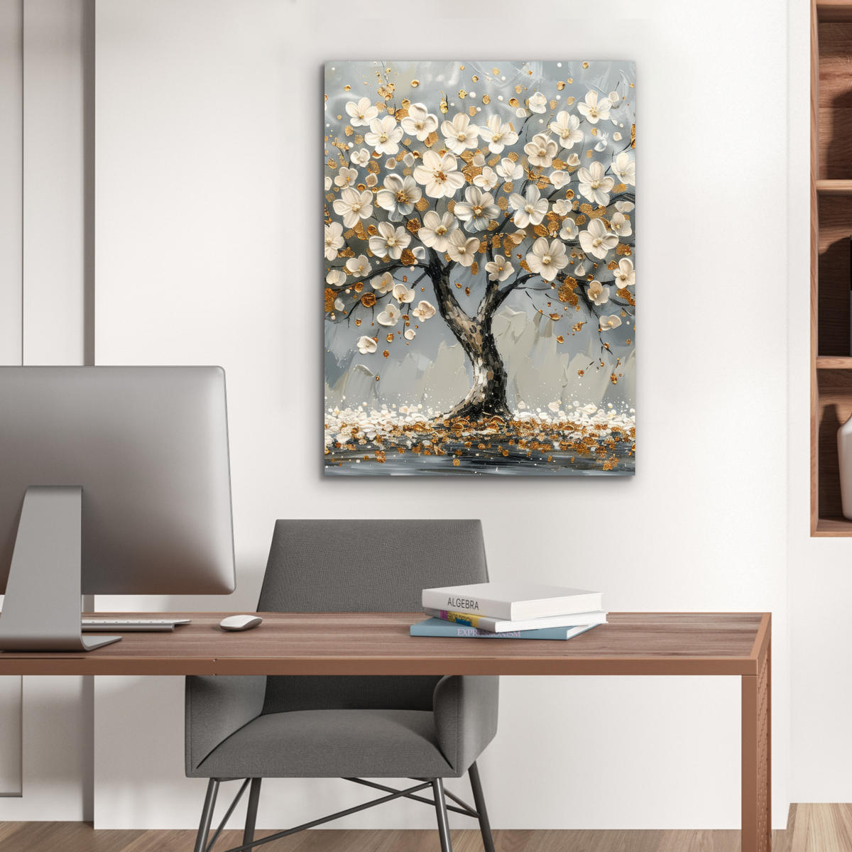 KOVOVÝ OBRAZ Strom - Kvety - Biela - Príroda - Umenie 60x80 cm - biela, kov (60/80cm) - MuchoWow