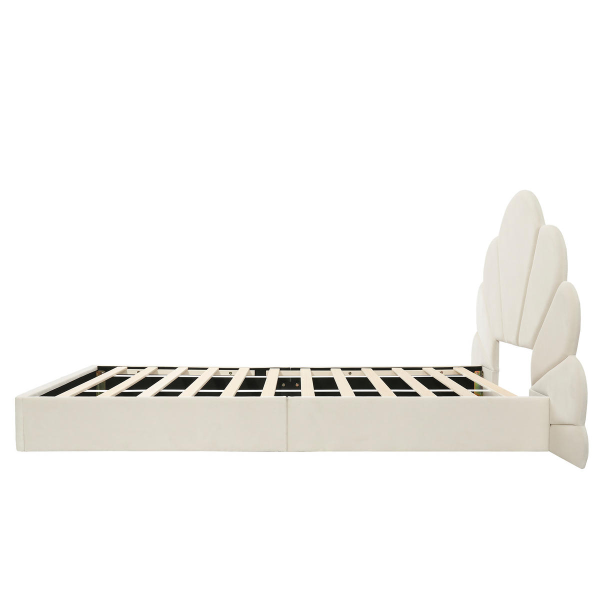 POLSTERBETT 90/200 cm in Beige Samt mit Ablageflächen - Beige, Holzwerkstoff/Textil (90/200cm) - CHICFURN