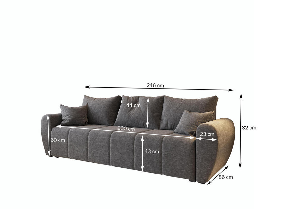 BETTSOFA MADISON Schwarz Dünner Stoff mit Schlaffunktion - Schwarz, Textil (242/82/80cm) - MASSENO