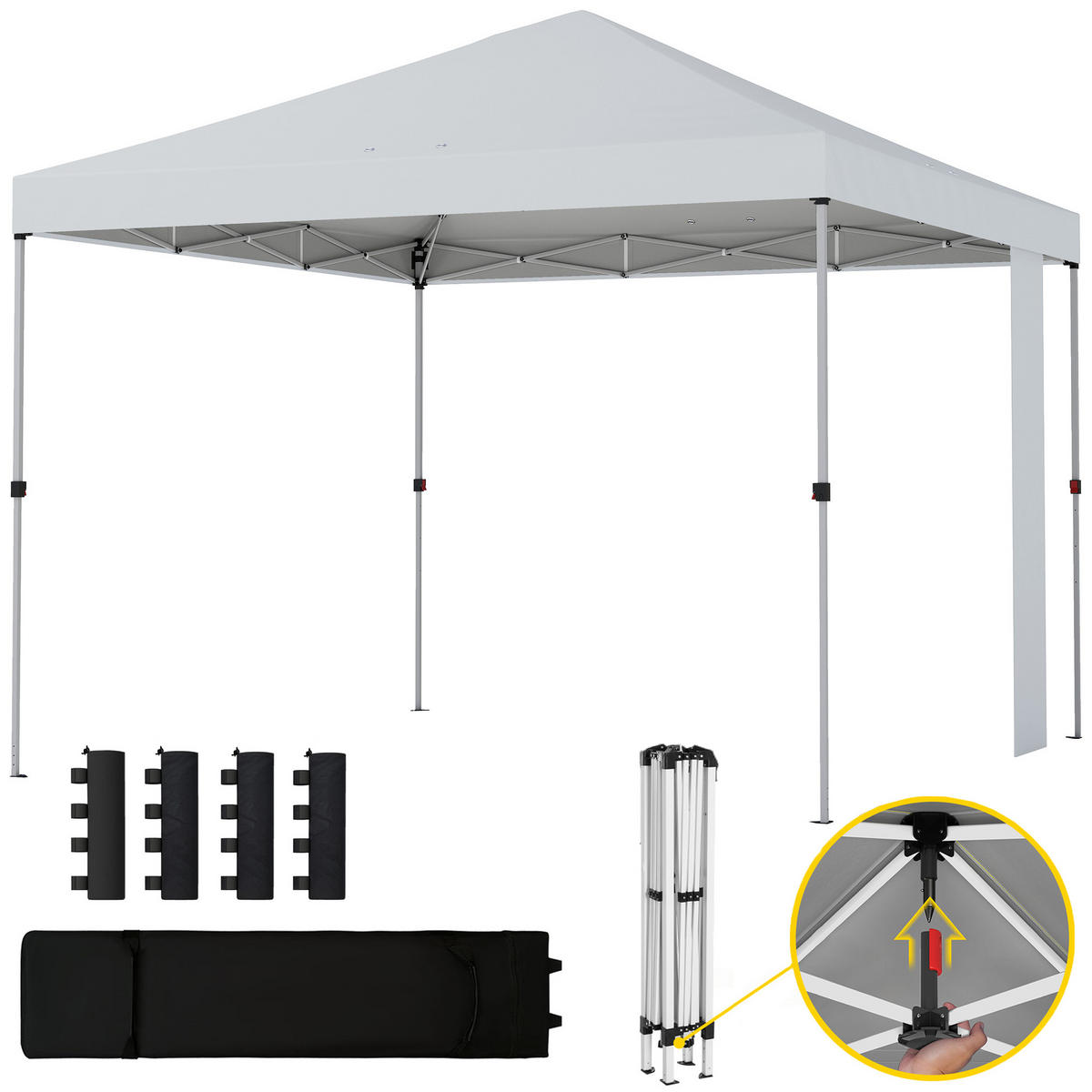 FALTPAVILLON, 3x3m, Aufbewahrungstaschen, Sandsäcke, Metall/Oxford-Gewebe, Weiß - Multicolor, Metall (293/272/293cm) - FORIOUS
