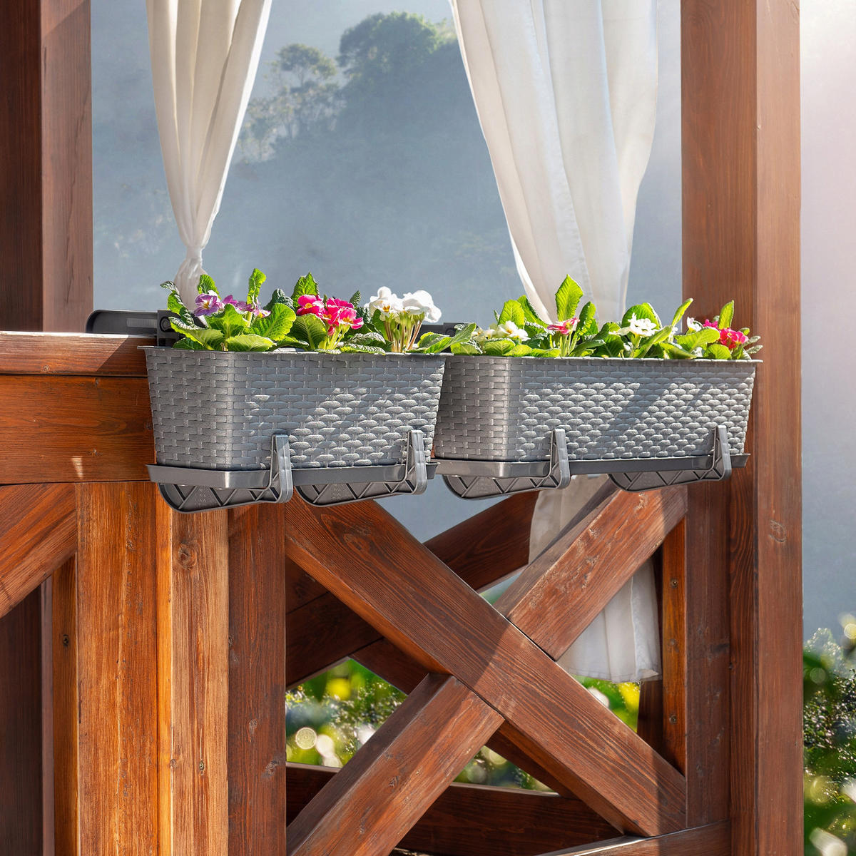 Blumentopf mit Untersetzer und 2 Griffe 60 cm, Graphit - Graphitfarben, Kunststoff (17/60cm) - KADAX