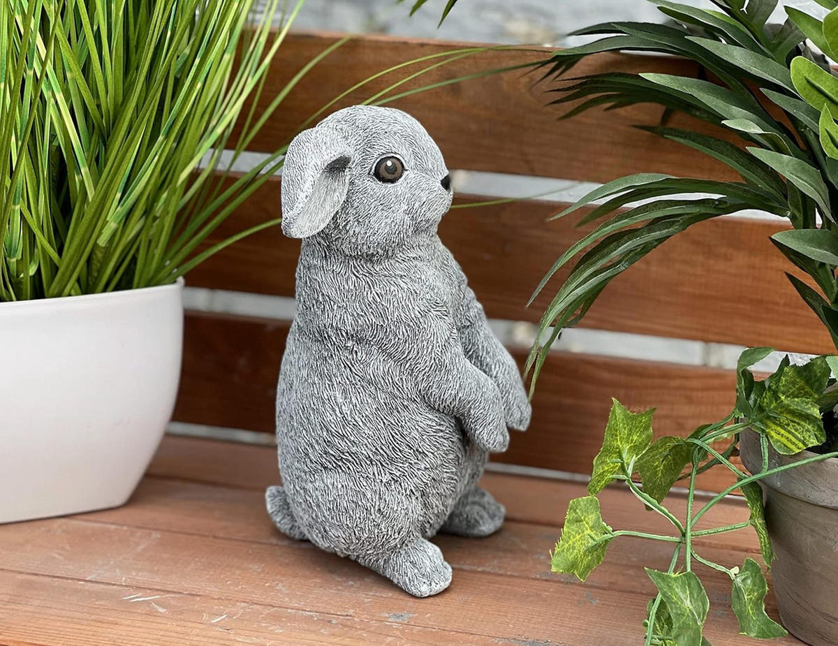 STEINFIGUR Hase Mümmelmann frostfest Steinguss - Grau, Stein (17/23/11cm) - stoneandstyle