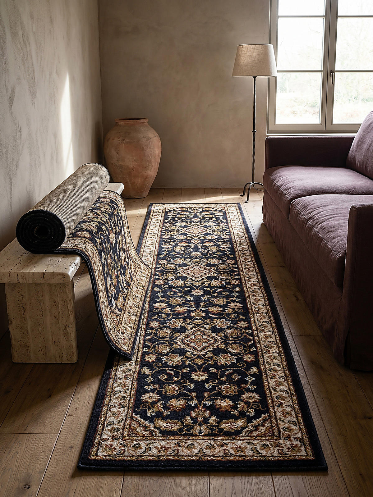 TEPPICH GLAZERT, klassisch-floral, Dunkelblau, 60 x 230 cm - Blau, Textil (60/230cm) - KADIMA DESIGN