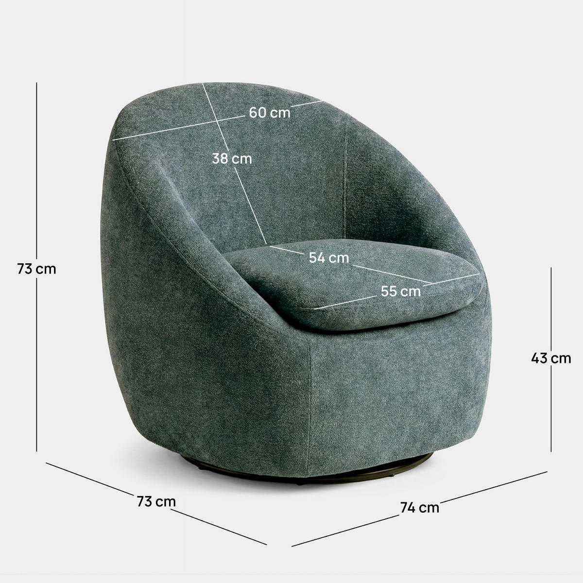 SESSEL Odd Grün 74 cm x 73 cm - Grün, Textil (74/73/73cm) - Klast Home
