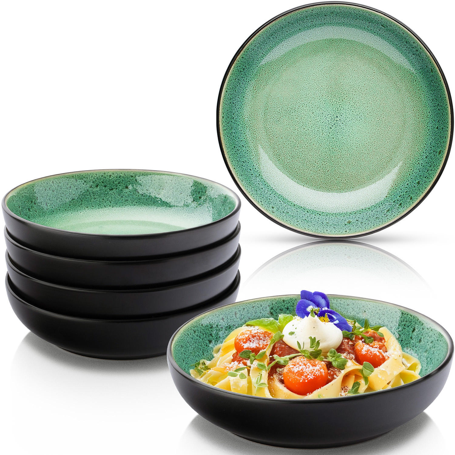 PASTASCHALEN SET GREENWICH - 6 teilig aus Steingut - Grün, Stein (22.2/22.2/6.3cm) - Sänger