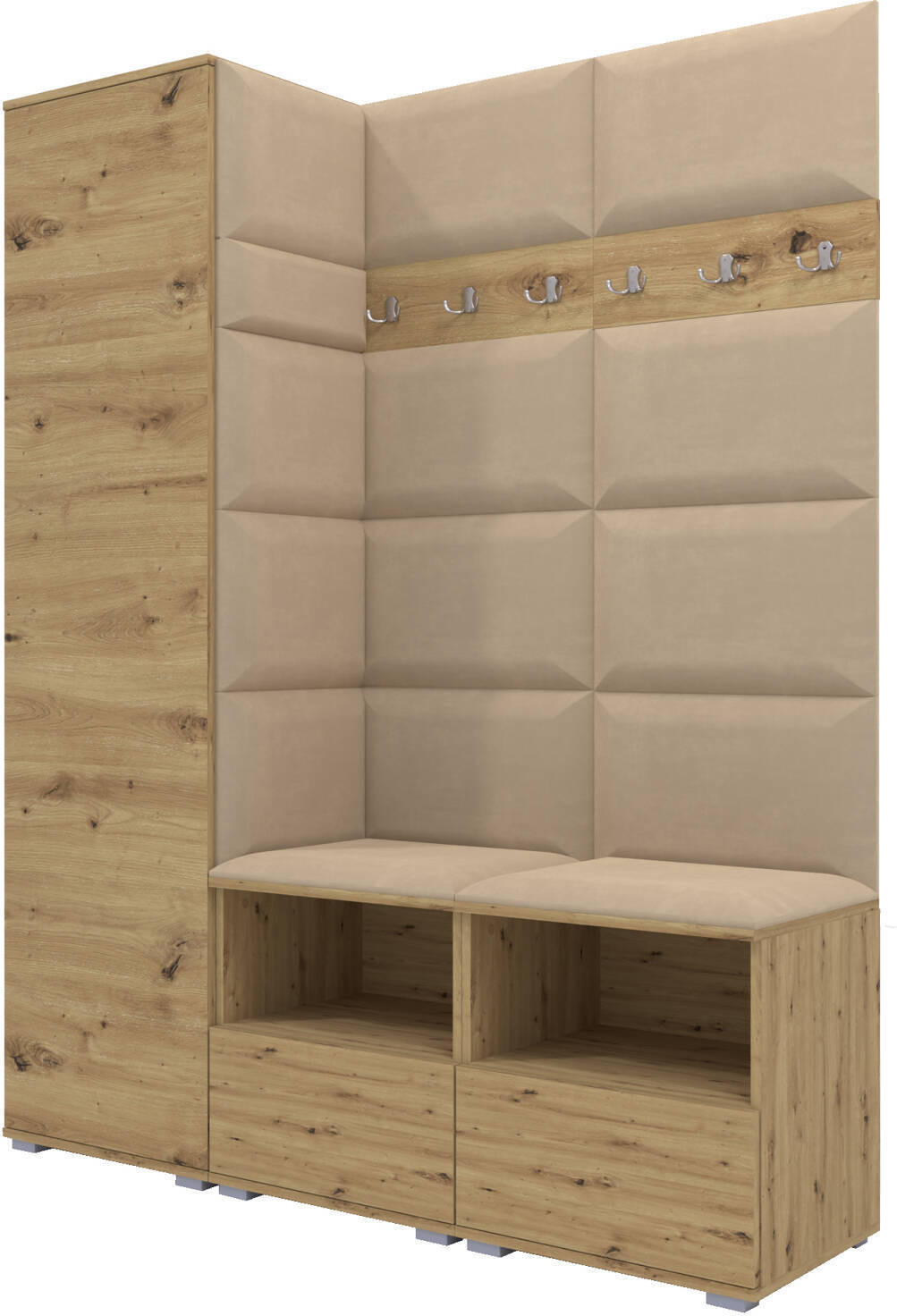 GARDEROBEN-SET Nela II mit gepolsterten Paneelen 150/187/40 - Beige/Silberfarben, Holzwerkstoff/Kunststoff (150/187/40cm)