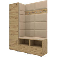 GARDEROBEN-SET Nela II mit gepolsterten Paneelen 150/187/40 - Beige/Silberfarben, Holzwerkstoff/Kunststoff (150/187/40cm)