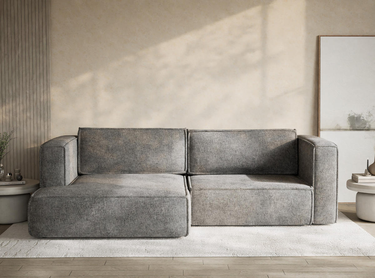 ECKSOFA MIT SCHLAFFUNKTION Velto Grau Chenille-Stoff - Schwarz/Grau, Holz/Holzwerkstoff (152/250cm) - Maison de Reve