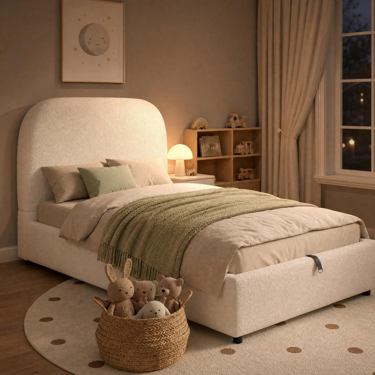 POLSTERBETT 90/200 mit Bettkasten, Hydraulik und gepolstertem Kopfteil in Beige - Beige, Holzwerkstoff/Textil (90/200cm) - EVRYAE