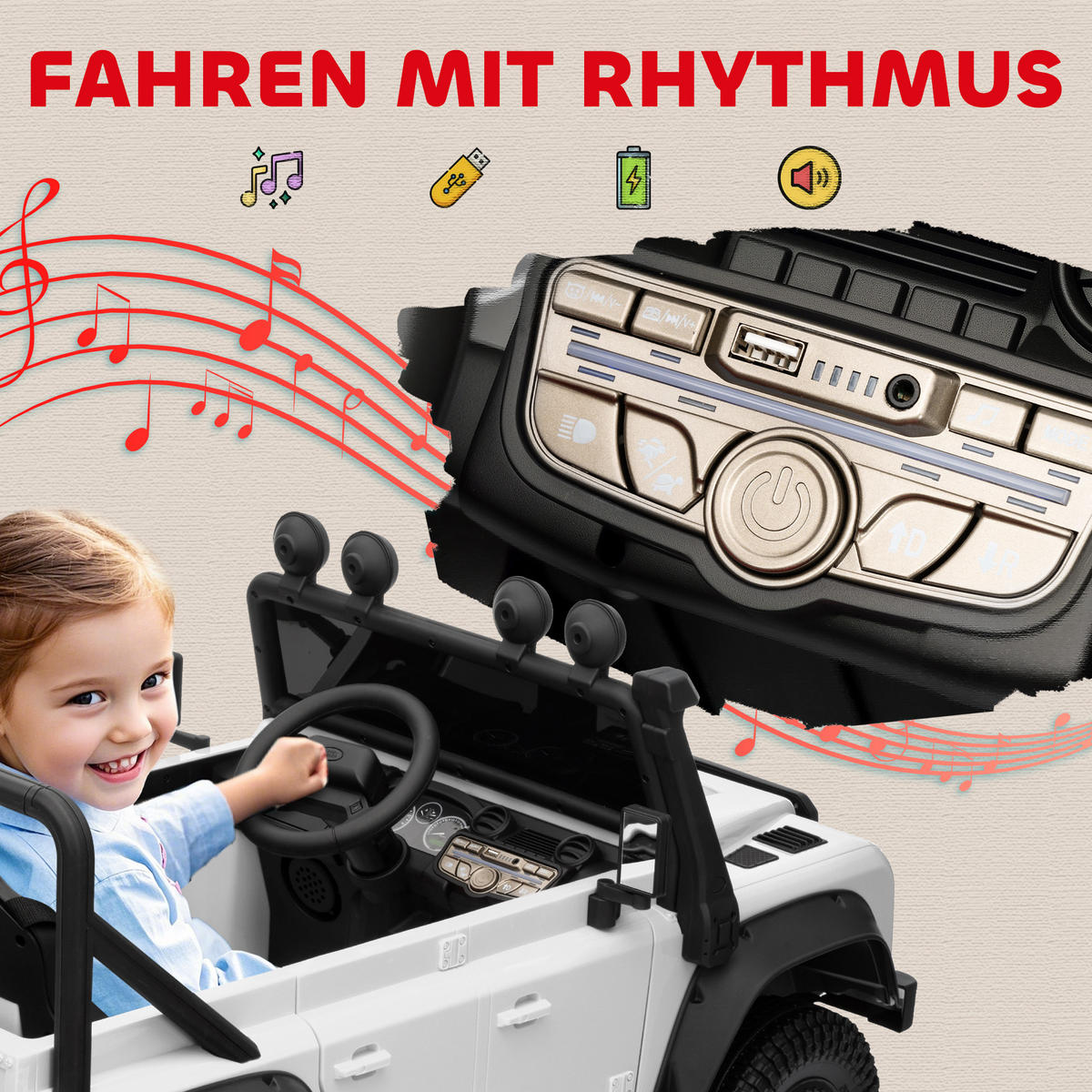 KINDER-ELEKTROAUTO DE-06154 Land Rover lizenziert mit Fernbedienung und LED Weiß - Weiß, Kunststoff/Metall (115/61/61cm) - ComfortXL