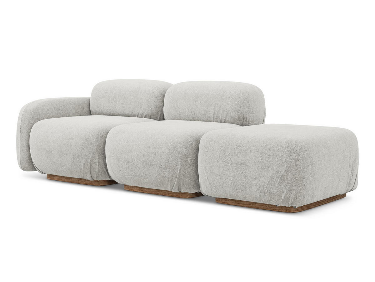 3-SITZER SOFA Rechts Bouclé Stoff Grau - Silberfarben/Braun, Holz/Textil (258/73/95cm) - Makamii