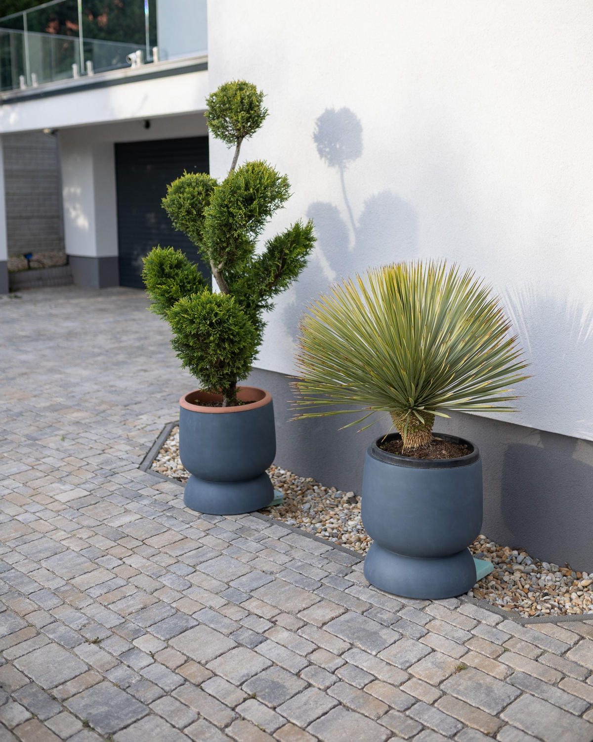 KVĚTINÁČ Šedý Araucaria - šedá, přírodní materiály (46cm) - Beliani