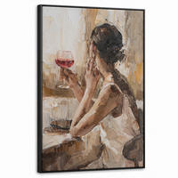 LEINWAND Bilder mit Rahmen - Ölgemälde - Frau - Wein - 60x90 - Hellbraun, Textil (60/90cm) - MuchoWow
